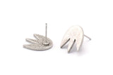 Silver Lotus Earring, 2 Antique Silver Plated Brass Lotus Flower Stud Earrings (15x13x1.5mm) N1619