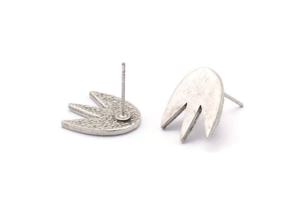 Silver Lotus Earring, 2 Antique Silver Plated Brass Lotus Flower Stud Earrings (15x13x1.5mm) N1619