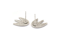 Silver Lotus Earring, 2 Antique Silver Plated Brass Lotus Flower Stud Earrings (15x13x1.5mm) N1619