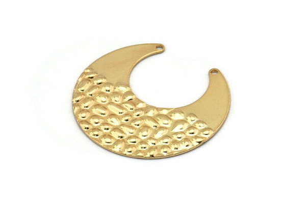 Gold Moon Charm, 2 Textured Gold Plated Brass Horn Charms With 2 Holes, Findings, Connectors (30x13.5x0.60mm) D955 Q0944
