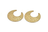 Gold Moon Charm, 2 Textured Gold Plated Brass Horn Charms With 2 Holes, Findings, Connectors (30x13.5x0.60mm) D955 Q0944