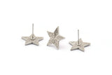 Silver Star Earring, 4 Antique Silver Plated Brass Star Stud Earrings (15x1.5mm) N1613