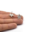 Silver Star Earring, 4 Antique Silver Plated Brass Star Stud Earrings (15x1.5mm) N1613
