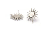 Silver Sun Earring, 2 Antique Silver Plated Brass Sun Stud Earrings (25x21x1.5mm) N1616