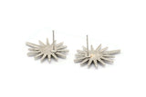 Silver Sun Earring, 2 Antique Silver Plated Brass Sun Stud Earrings (25x21x1.5mm) N1616