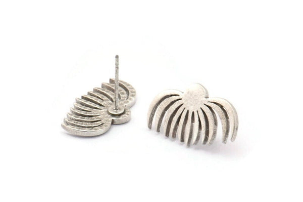 Earring Studs, 4 Antique Silver Plated Brass -  Spider Stud Earrings - Silver Earrings - Earrings (19x12x1.2mm) N1617