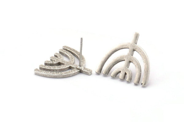 Earring Studs, 2 Antique Silver Plated Brass - U Shape Earrings - Silver Earrings - Earrings (16x19x1.4mm) N1609