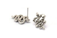 Silver Snake Earring, 4 Antique Silver Plated Brass Snake And Moon Phases Stud Earrings (19x12x2mm) N1611 H0975