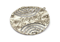 Silver Round Pendant, 4 Antique Silver Plated Brass Hammered Round Pendants With 1 Loop, Earrings, Findings (43x40x0.50mm) D847 H0771