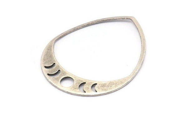 Silver Drop Blank, 2 Antique Silver Plated Brass Moon Phases Blanks, Findings (45x36x0.80mm) M1006 H1311