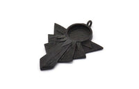 Black Badge Charm, 2 Oxidized Black Brass Rosette Pendants With 1 Loop - Pad Size 10mm (36x27mm) N1483 H1333