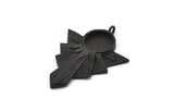 Black Badge Charm, 2 Oxidized Black Brass Rosette Pendants With 1 Loop - Pad Size 10mm (36x27mm) N1483 H1333
