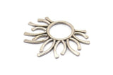 Silver Sun Charm, Antique Silver Plated Brass Sun Pendants (45x37x1.5mm) BS 1943 H1341