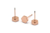 Rose Gold Hexagon Earring, 4 Rose Gold Plated Brass Hexagon Stud Earrings (6x2mm) D0125 A1316