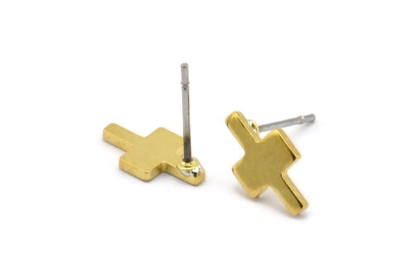 Brass T Earring, 12 Raw Brass T Shape Stud Earrings (11x6x1mm) D951 A1243