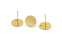 Gold Round Earring, 6 Textured Gold Plated Brass Round Stud Earrings With 1 Hole (10x0.85mm) E050 A1777