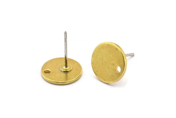 Brass Round Earring, 8 Raw Brass Round Stud Earrings With 1 Hole (10x1mm) BS 2087 A2007