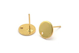 Gold Round Earring, 4 Gold Plated Brass Round Stud Earrings With 1 Hole (10x1mm) BS 2087 A2007