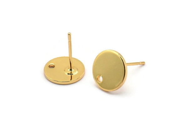 Gold Round Earring, 4 Gold Plated Brass Round Stud Earrings With 1 Hole (10x1mm) BS 2087 A2007