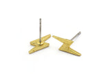 Brass Earring, 12 Raw Brass Lightning Bolt Stud Earrings (14x5x1.2mm) N1644