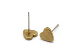 Brass Heart Earring, 12 Raw Brass Heart Stud Earrings (8mm) D1459