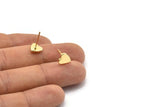 Gold Heart Earring, 6 Gold Plated Brass Heart Stud Earrings (8mm) D1459