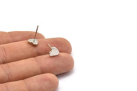 Silver Heart Earring, 8 Silver Tone Brass Heart Stud Earrings (8mm) D1459