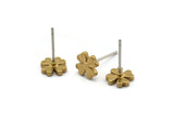 Brass Flower Earring, 12 Raw Brass Flower Stud Earrings (8mm) D1466