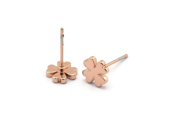 Rose Gold Flower Earring, 6 Rose Gold Plated Brass Flower Stud Earrings (8mm) D1466