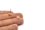Rose Gold Flower Earring, 6 Rose Gold Plated Brass Flower Stud Earrings (8mm) D1466