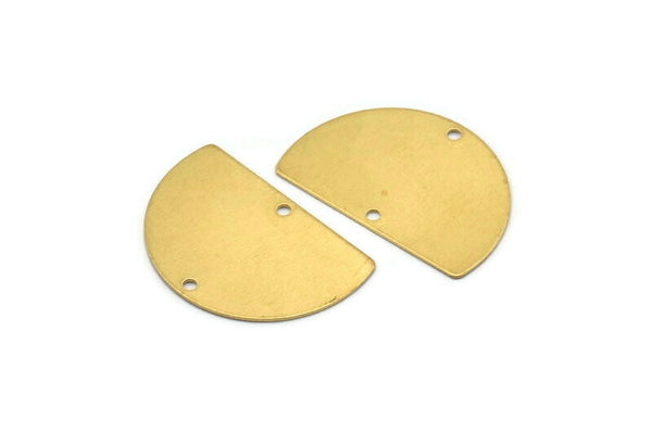 Semi Circle Charm, 12 Raw Brass Half Moon Blanks With 2 Holes, Findings, Pendants (26.5x17.5x0.50mm) D1003