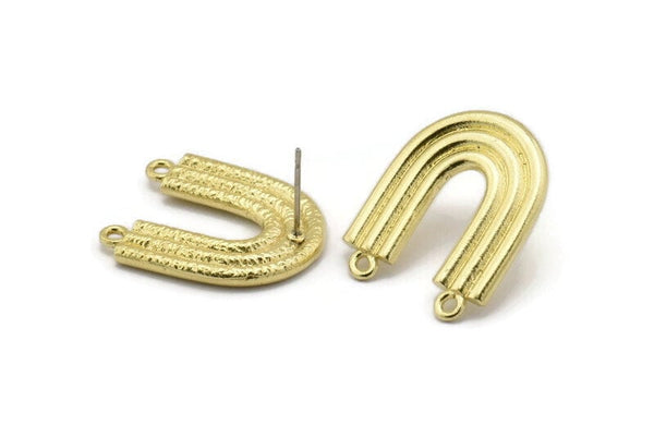 Earring Studs, 2 Raw Brass - U Shape Earrings With 2 Loops - Brass Earrings - Earrings (24x20mm) N1968