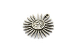 Silver Sun Charm, 2 Antique Silver Plated Brass Sun Charms With 1 Loop, Findings (21x20x3mm) N1716