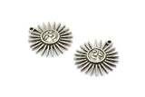 Silver Sun Charm, 2 Antique Silver Plated Brass Sun Charms With 1 Loop, Findings (21x20x3mm) N1716