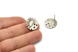Silver Sun Earring, 2 Antique Silver Plated Brass Sun Stud Earrings (18x1.5mm) N1712