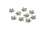 Silver Bee Charm, 10 Antique Silver Plated Brass Bee Charms With 1 Loop (12x11mm) N1651