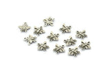 Silver Bee Charm, 10 Antique Silver Plated Brass Bee Charms With 1 Loop (12x11mm) N1651
