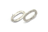 Silver Oval Earring, 2 Hammered Antique Silver Plated Brass Oval Stud Earrings (26x14x2mm) N1702