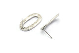 Silver Oval Earring, 2 Hammered Antique Silver Plated Brass Oval Stud Earrings (26x14x2mm) N1702