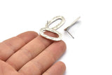 Silver Oval Earring, 2 Hammered Antique Silver Plated Brass Oval Stud Earrings (26x14x2mm) N1702