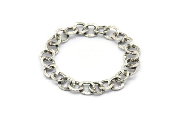 Silver Round Charm, Antique Silver Plated Brass Chain Shaped Round Charm, Pendants, Earrings, Findings (41x2.5mm) N1743 H1116