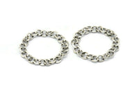 Silver Round Charm, Antique Silver Plated Brass Chain Shaped Round Charm, Pendants, Earrings, Findings (41x2.5mm) N1743 H1116