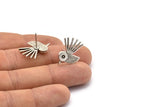 Silver Bird Earring, 2 Antique Silver Plated Brass Bird Stud Earrings (20x15x1.5mm) N1688 H0929