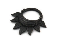 Black Flower Pendant, 3 Oxidized Black Brass Sunflower Charms (30x29x4mm) E244