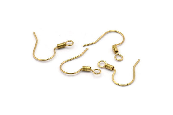 Brass Ear Wires, Earring Hooks, 100 Raw Brass Earring Setting for Pearl, Brass Findings, Crafts (16x0.7mm) BS 1776