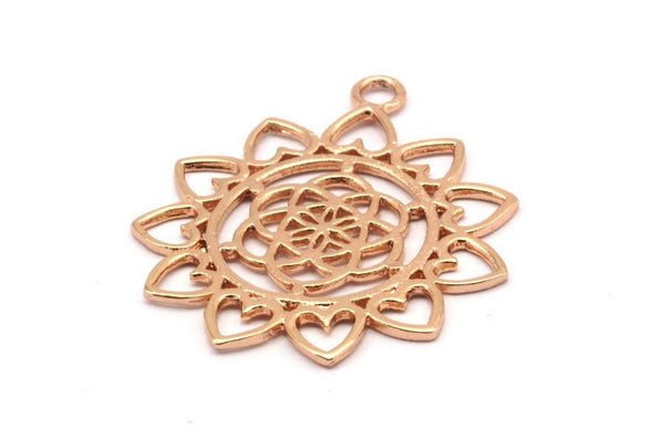 Rose Gold Textured Pendant - 2 Rose Gold Plated Brass Textured Pendants With Hearts (36x30x1.3mm) N0253 Q0119