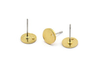 Brass Round Earring, 12 Raw Brass Round Stud Earrings With 1 Hole (8x1mm) E078 A1772