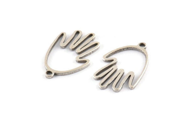 Silver Hand Charm, 12 Antique Silver Plated Brass Hand Charms With 1 Loop (20x13x0.80mm) D1255