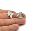 Silver Butterfly Earring, 2 Antique Silver Plated Brass Butterfly Stud Earrings (15x22x2mm) N1741