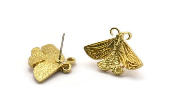 Brass Butterfly Earring, 4 Raw Brass Butterfly Stud Earrings (15x22x2mm) N1741